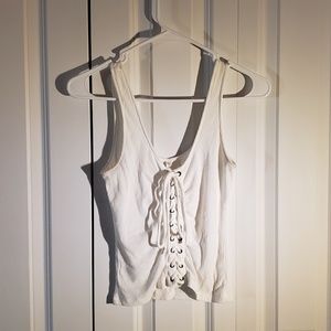 White lace up tank
